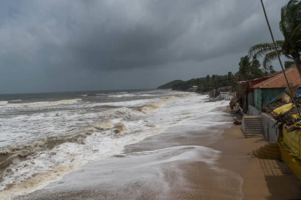 Baltic sea beach landscape, coast at the island of Usedom in Germany, storm and rain over the brack water, high waves