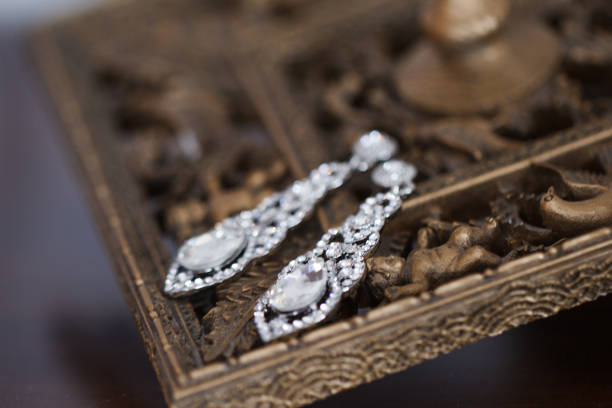 istock Elegant luxury bridal earrings with wedding ring 807734622
