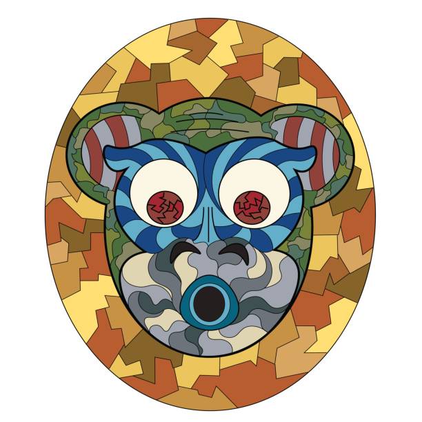 Mask of surprise monkey Mask of surprise monkey in ethnic style cham mask stock illustrations