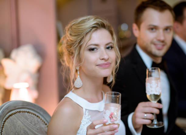 istock Beautiful wedding couple in restaurant 807750982