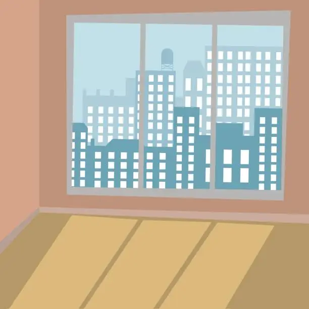 Vector illustration of Empty room illuminated with light from window.