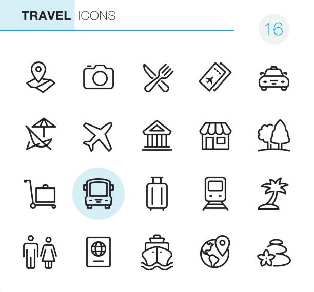 lage und anreise - perfect pixel icons - usa airport airplane cartography stock-grafiken, -clipart, -cartoons und -symbole