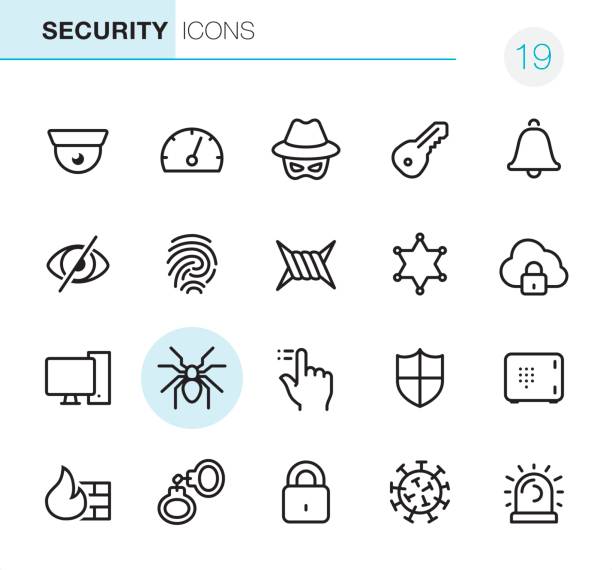 ilustraciones, imágenes clip art, dibujos animados e iconos de stock de seguridad de la red - los perfectos iconos pixel - surveillance human eye security privacy