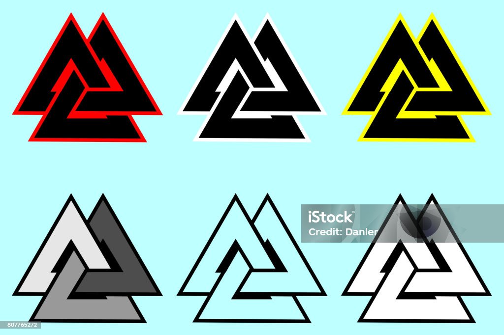Valknut  symbol, Triangle icon, Valknut  symbol, Triangle icon, Viking Age symbol, Color set Logo stock vector