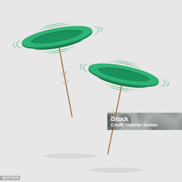 Two Spinning Green Plates On Brown Pole Stock Illustration - Download Image Now - Plate, Spinning, Circus