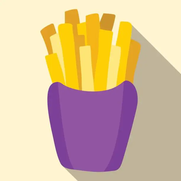 Vector illustration of French fries in paper box vector icon.