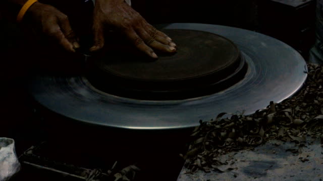 4k CU: Hands Working on Pottery Wheel, Crafts in Thailand