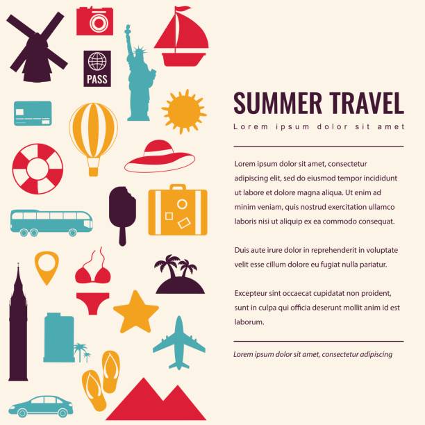illustrations, cliparts, dessins animés et icônes de fond de vacances l’été avec des icônes de voyage. vector - tropical climate airplane island hawaii islands