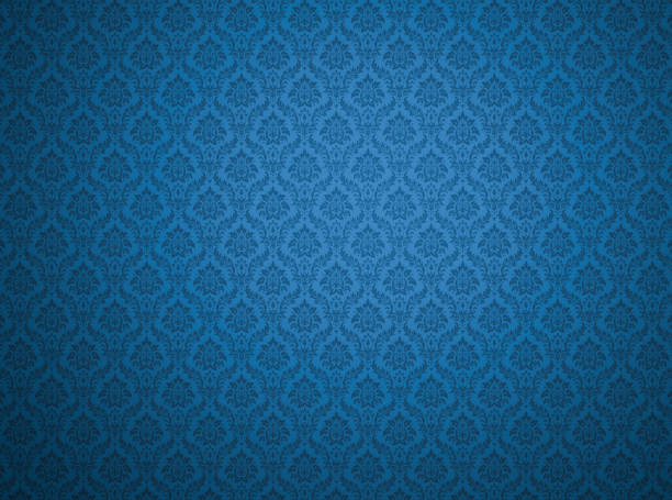 Blue damask pattern background Blue damask wallpaper with floral patterns revival stock pictures, royalty-free photos & images