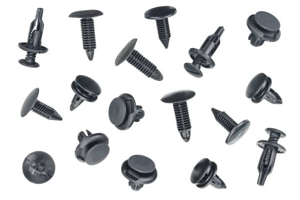 clips or auto plastic fasteners - fastening imagens e fotografias de stock