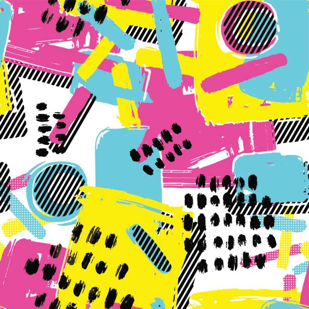 メンフィスのスタイルの手の描かれたテクスチャ シームレス パターン - craft doodle abstract funky点のイラスト素材／クリップアート素材／マンガ素材／アイコン素材