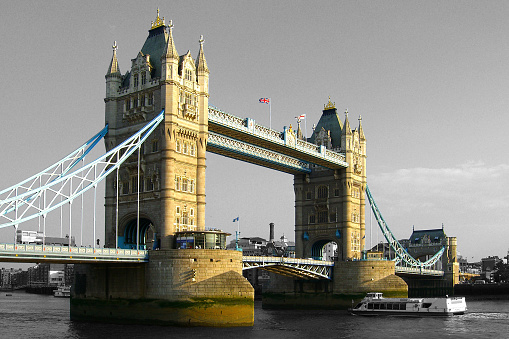 Tower Bridge isolated on a black and white background.