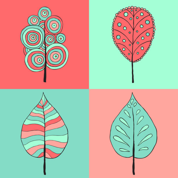 Tree sign illustration. Four styles of icon on four color squares. Rasterized copy. Tree sign illustration. Four styles of icon on four color squares. art. Rasterized copy. rasterized stock illustrations