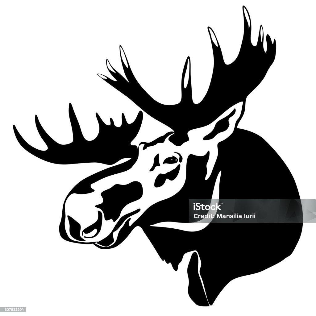 elk Canadian moose, head on white background Moose stock vector