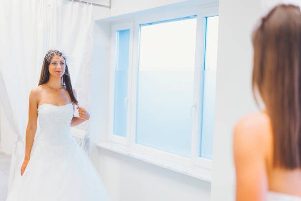 Breathtaking bride to be in white designer dress