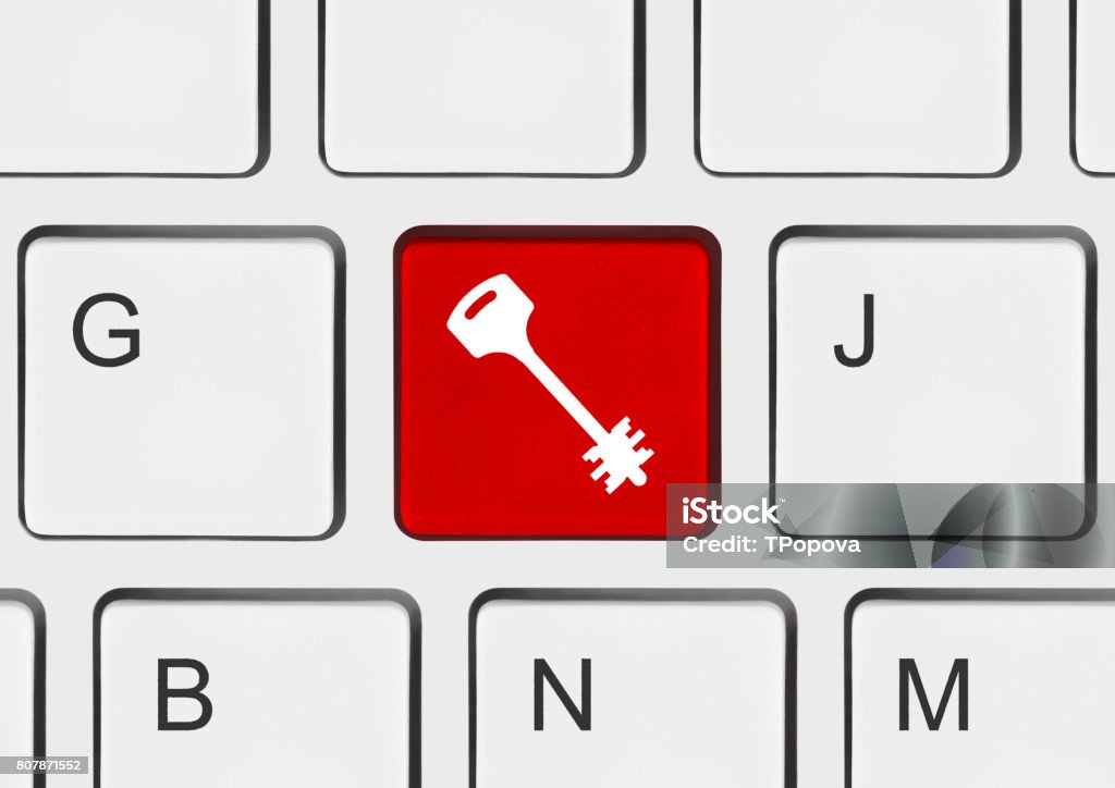 Computer Keyboard With Security Key Stock Photo - Download Image Now ...