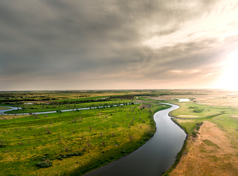 Aerial, Sunset, image of the James River Valley in South Dakota.