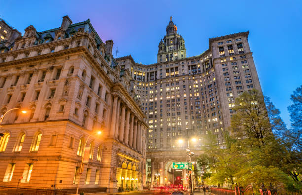 surrogate's courthouse i manhattan municipal building w nowym jorku, stany zjednoczone - office park audio zdjęcia i obrazy z banku zdjęć