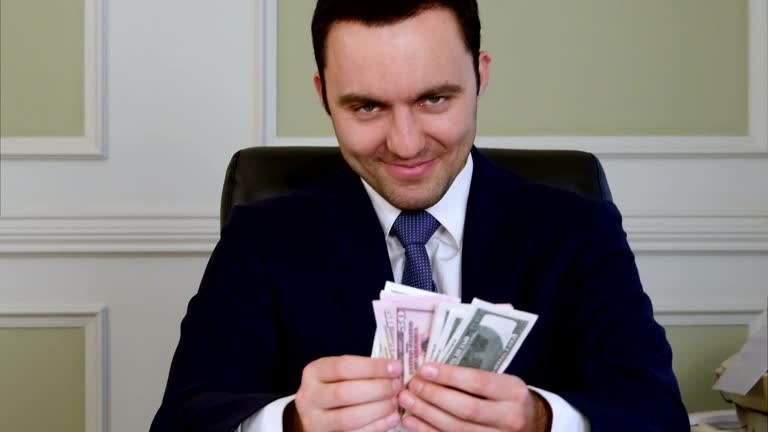 Evil satisfied business counting money