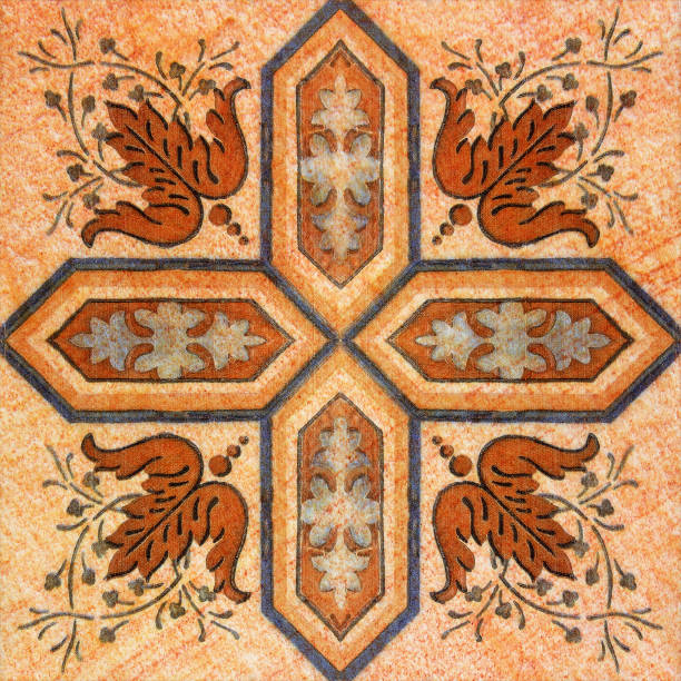 istock Old decorative sandstone tile background patterns handicraft from thailand In the park public. 807928616