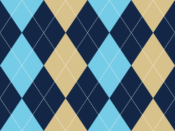 블루 베이 지 아가일 원활한 패턴 - argyle textile seamless pattern stock illustrations