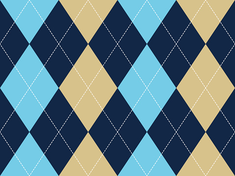 Blue beige argyle seamless pattern. Flat design. Vector illustration.