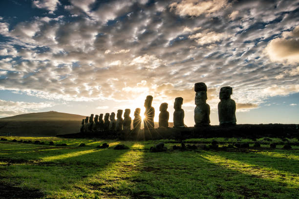 istock Silhouette shot of Moai statues in Easter Island 807958634