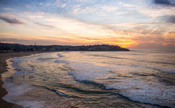 Beautiful moment at Bondi beach Sydney Australia. Beautiful moment of sunrise at famous Bondi beach,where is people come to surfing. Photographed on 2 April 2016. bondi beach sunrise stock pictures, royalty-free photos & images