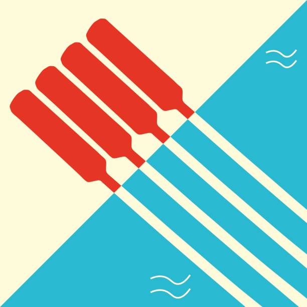 minimalistische plakat vorlage für ruderregatta. boot rudern rennen event illustration. ideal auch als teamarbeit konzept. - rudern stock-grafiken, -clipart, -cartoons und -symbole
