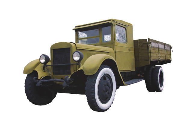 an old military truck isolated on white