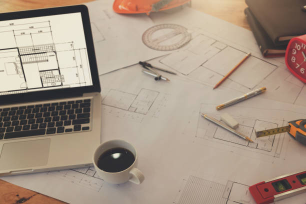 istock Engineer and Architect concept, Engineer Architects office team working with blueprints, Vintage Effect 808012754