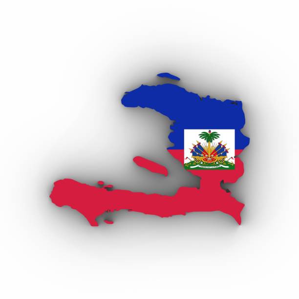 Haiti Map Outline with Haitian Flag on White with Shadows 3D Illustration