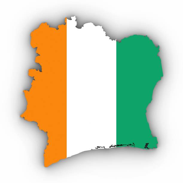 istock Cote d'Ivoire Map Outline with Ivorian Flag on White with Shadows 3D Illustration 808020082
