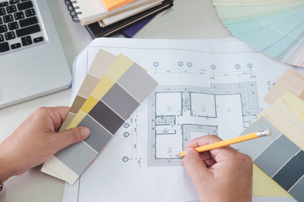 istock Architect or  Interior designer selects color tones for house project 808053062