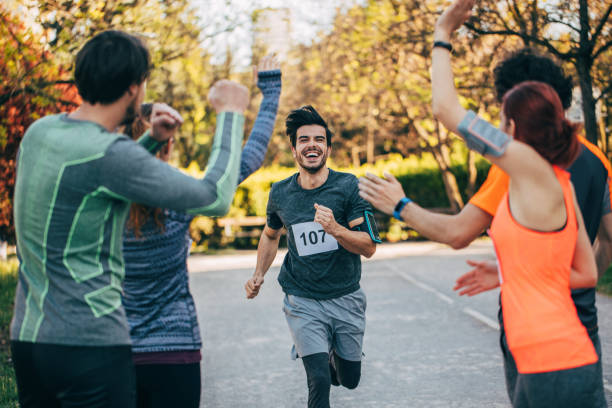 istock Man at the finish line 808067624