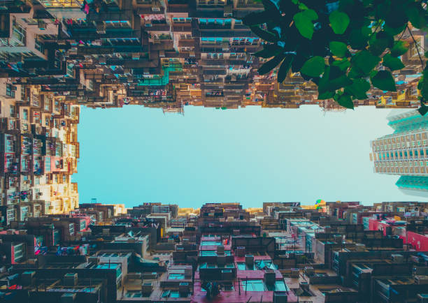 istock Looking up at old building to sky in perspective view 808070570