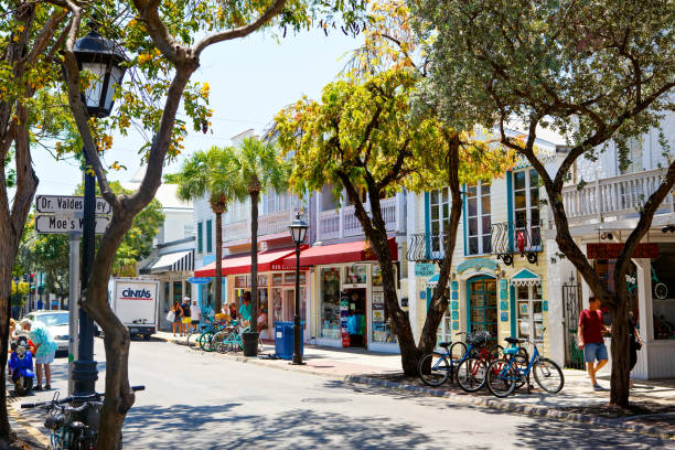 The historic and popular center and Duval Street in downtown Key West. Key West: The historic and popular center and Duval Street in downtown Key West. hemingway house stock pictures, royalty-free photos & images