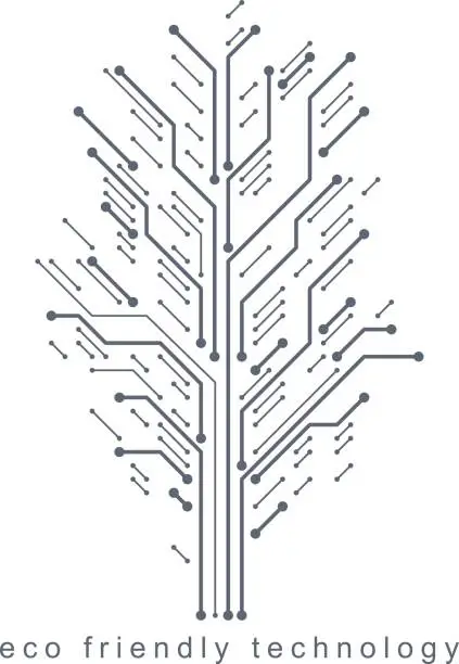 Vector illustration of Vector illustration of futuristic tree, new technology. Green thinking technology innovations idea.