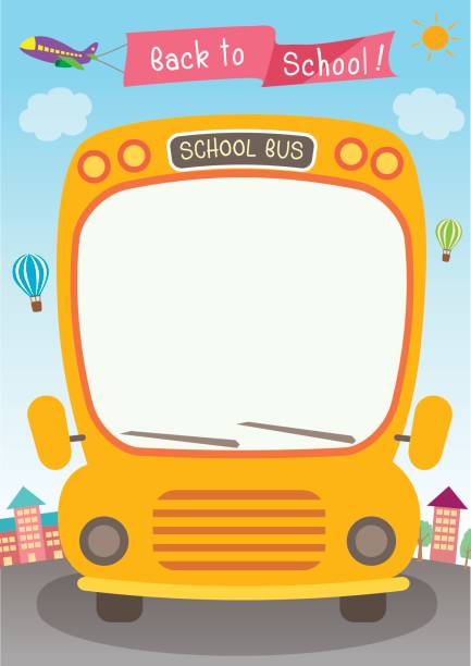 Print Illustration vector graphic school bus for back to school poster template. bus borders stock illustrations