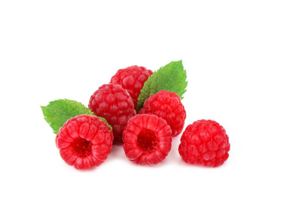 istock Tasty ripe raspberries on a white background 808102870