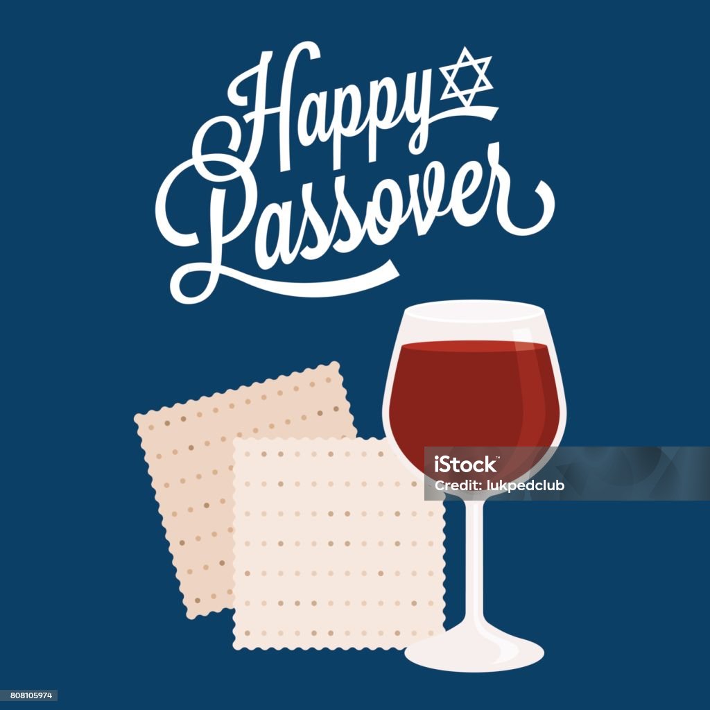 Happy passover with star of david Happy passover with star of david, wine and matzah crackers, flat design Passover stock vector