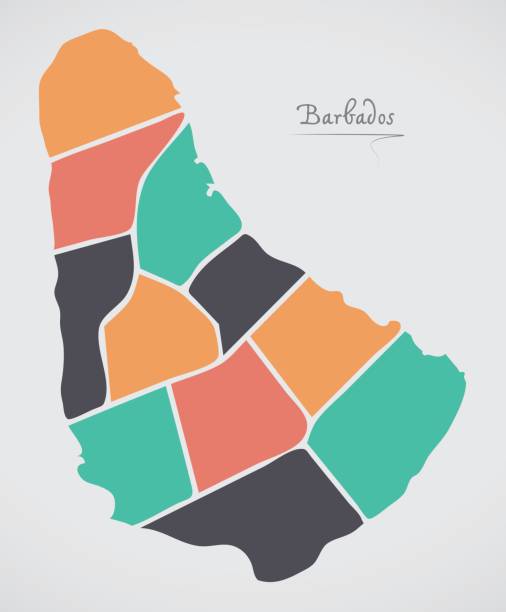 Barbados Map with states and modern round shapes Barbados Map with states and modern round shapes barbados map stock illustrations