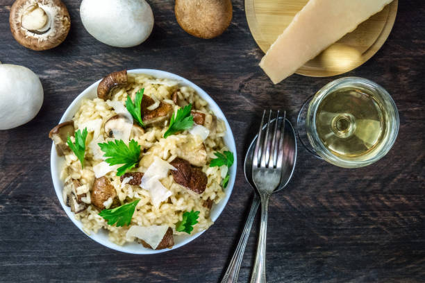 istock Overhead photo of mushroom risotto with copyspace 808123132