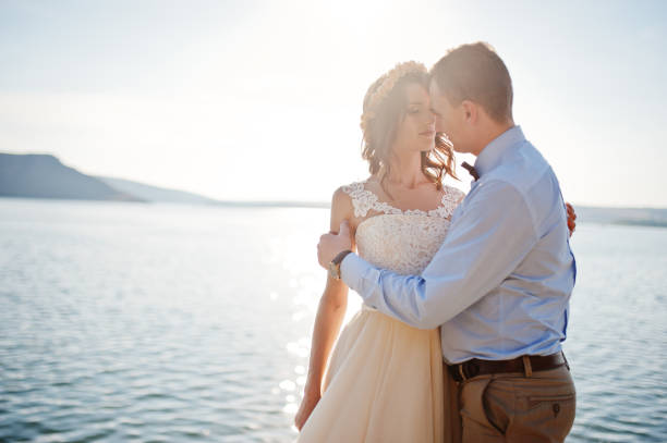 istock Wedding couple on beautiful landscape. 808129064