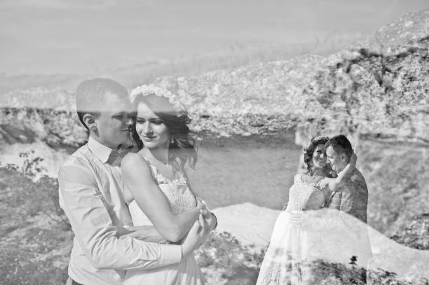 istock Wedding couple on beautiful landscape. 808158990