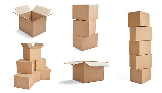 collection of  various cardboard boxes on white background