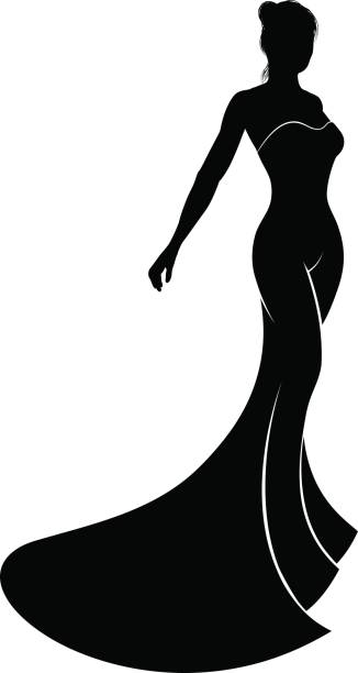 ilustrações de stock, clip art, desenhos animados e ícones de wedding dress bride silhouette - bride wedding fashion evening gown