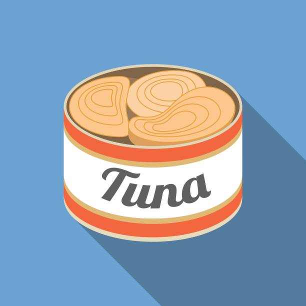 illustrazioni stock, clip art, cartoni animati e icone di tendenza di conserve di tonno - tuna