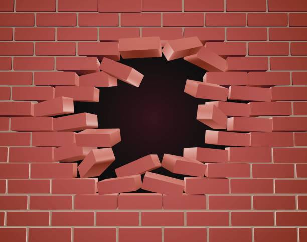 illustrations, cliparts, dessins animés et icônes de casser le trou de mur de brique - brick wall brick surrounding wall wall