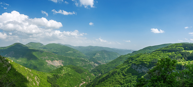 mountains and clouds panorama in bulgaria at summer